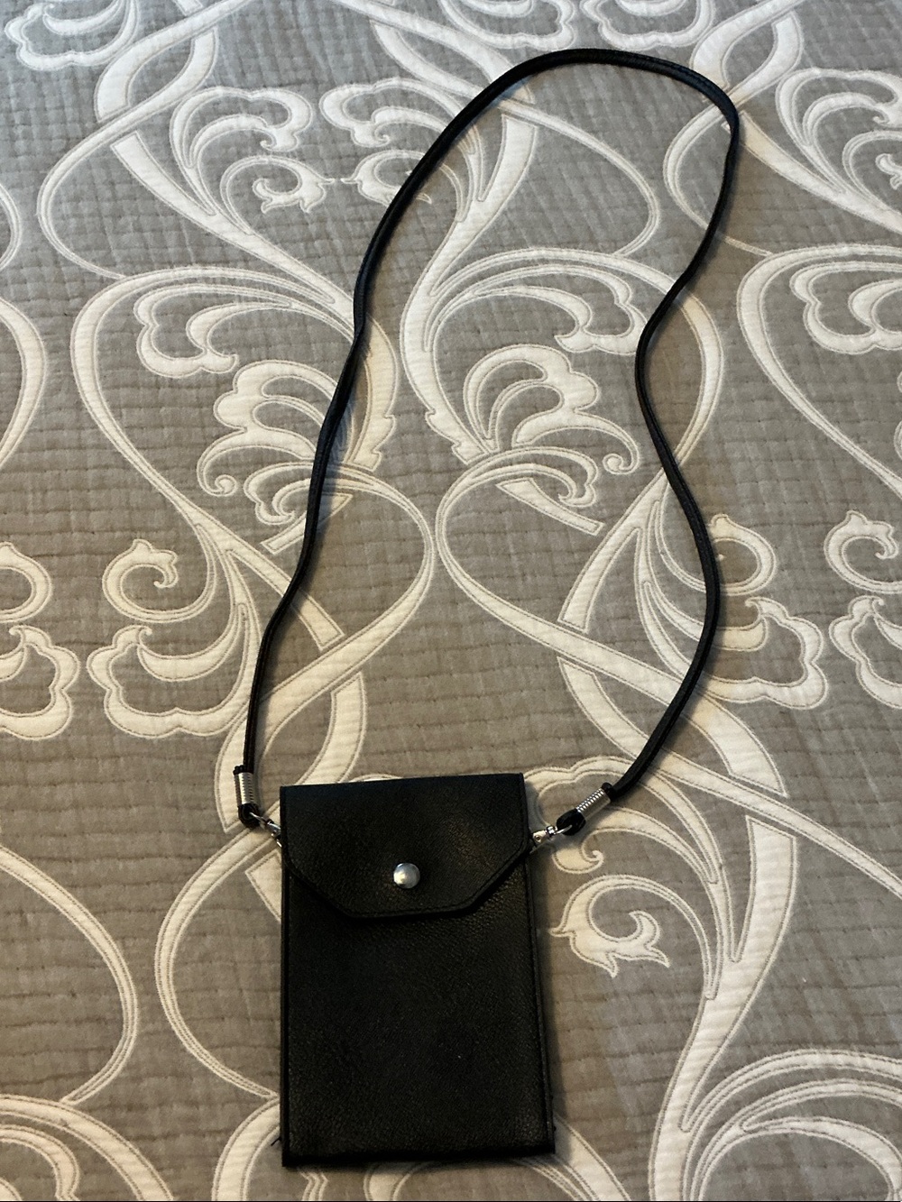 Black Leather-Look Phone Crossbody Pouch